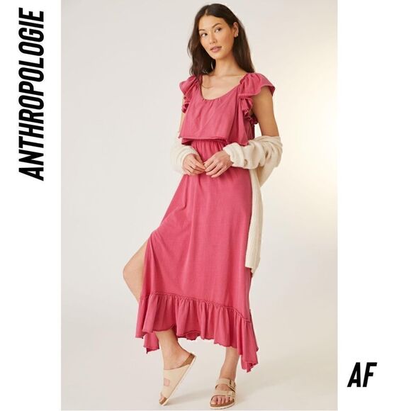 DAILY PRACTICE BY ANTHROPOLOGIE RUFFLED MIDI DRESS IN PINK NWT SMALL - Picture 3 of 7